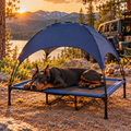 Portable Elevated Dog Cot with Shade Canopy – 48" × 36", Dark Blue